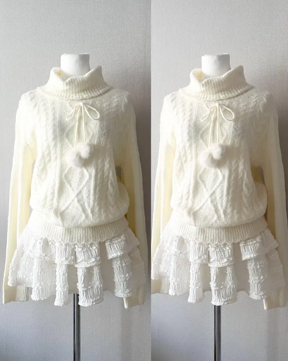 ankrouge light ivory pompom knit